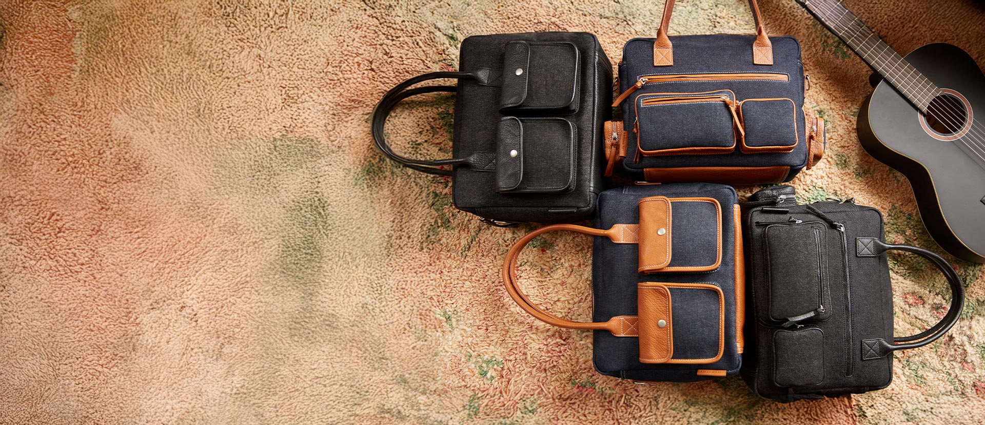 Sac de travail en denim noir et cuir