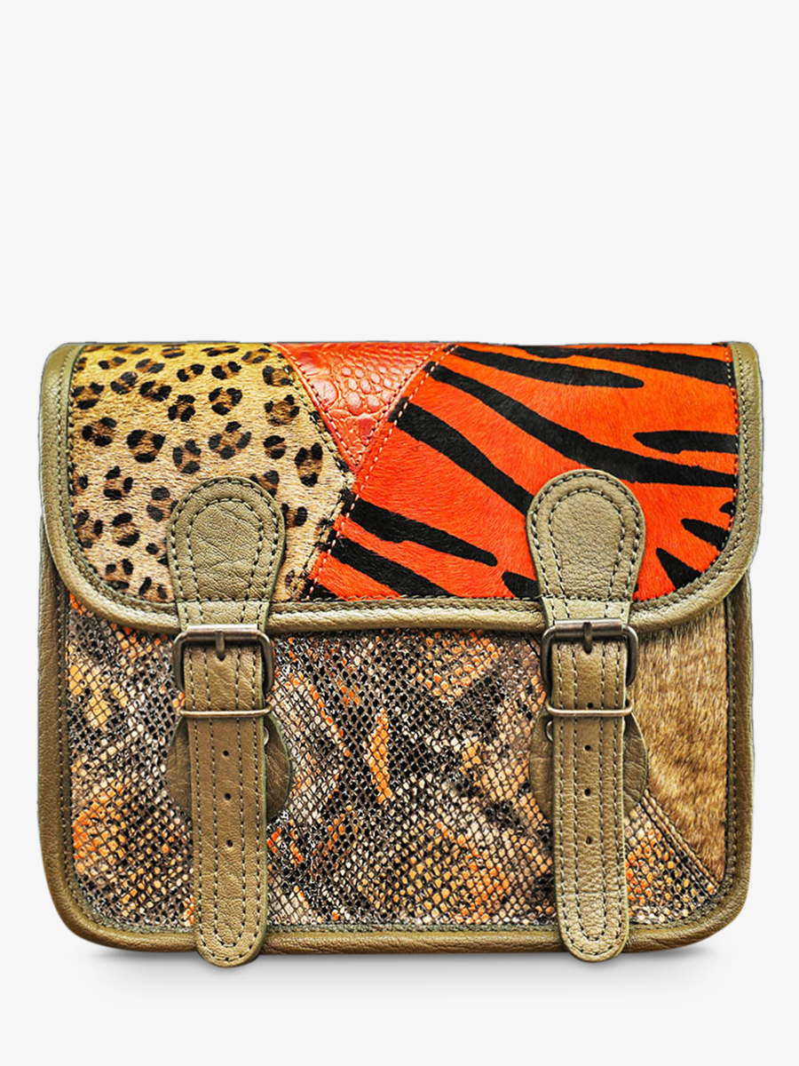 photo-vue-de-face-sac-bandouliere-cuir-femme-orange-vert-lasacoche-s-chimere-orange-kaki-paul-marius-m02s10-ch-o-k
