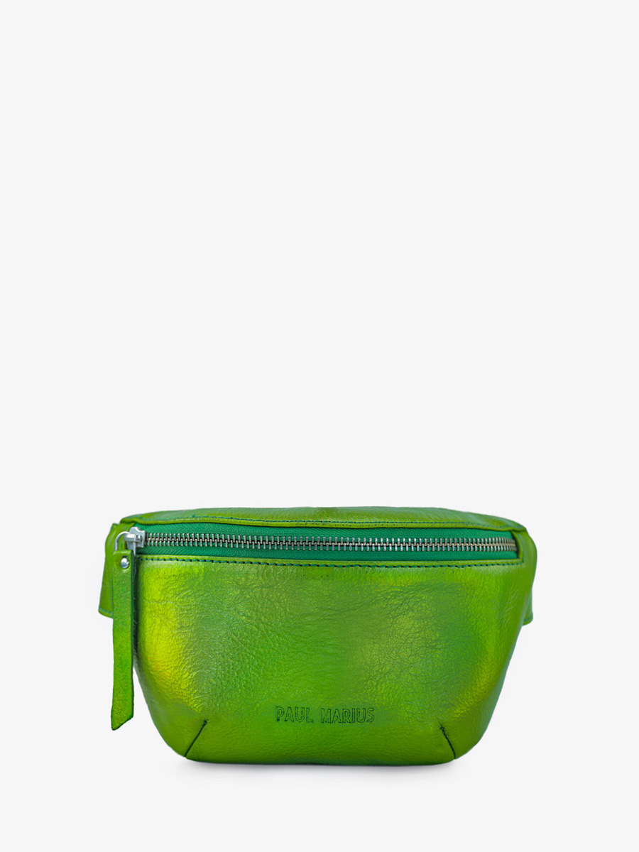 photo-vue-de-face-sac-banane-cuir-vert-metallise-femme-labanane-xs-absinthe-paul-marius-m503xs-gr-b