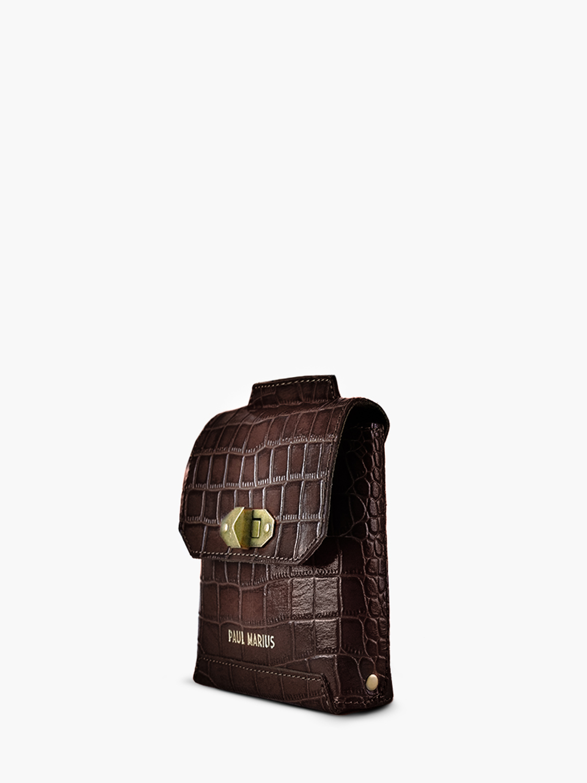 photo-vue-de-cote-sac-telephone-cuir-femme-agathe-alligator-marron-paul-marius-m70-a-db