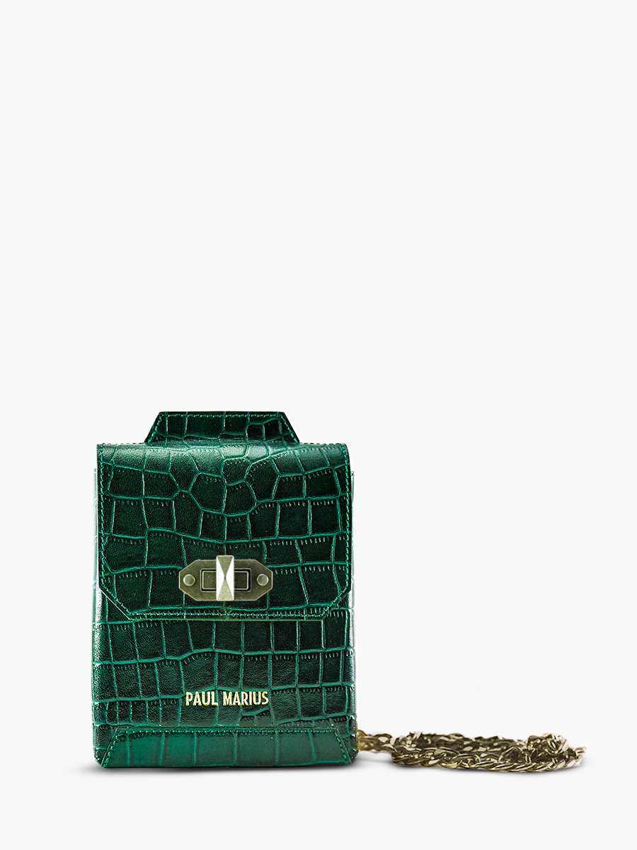 photo-vue-de-face-sac-telephone-cuir-femme-agathe-alligator-vert-paul-marius-m70-a-dg