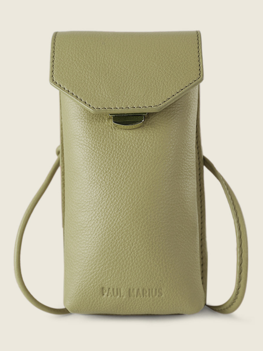 photo-vue-de-face-sac-telephone-cuir-vert-eva-art-deco-amande-paul-marius-m71-ad-al