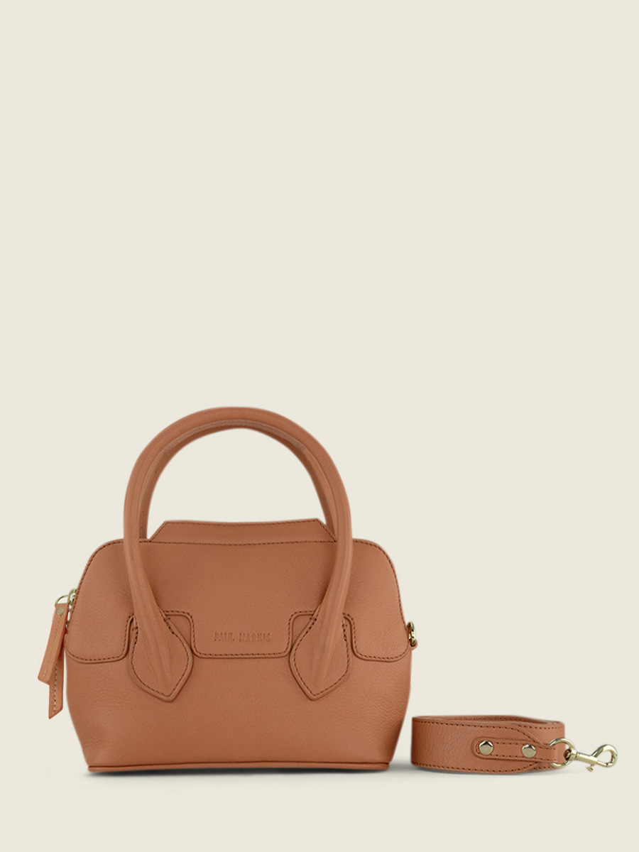 photo-vue-de-face-mini-sac-main-cuir-marron-gisele-xs-art-deco-caramel-paul-marius-w32xs-ad-ca