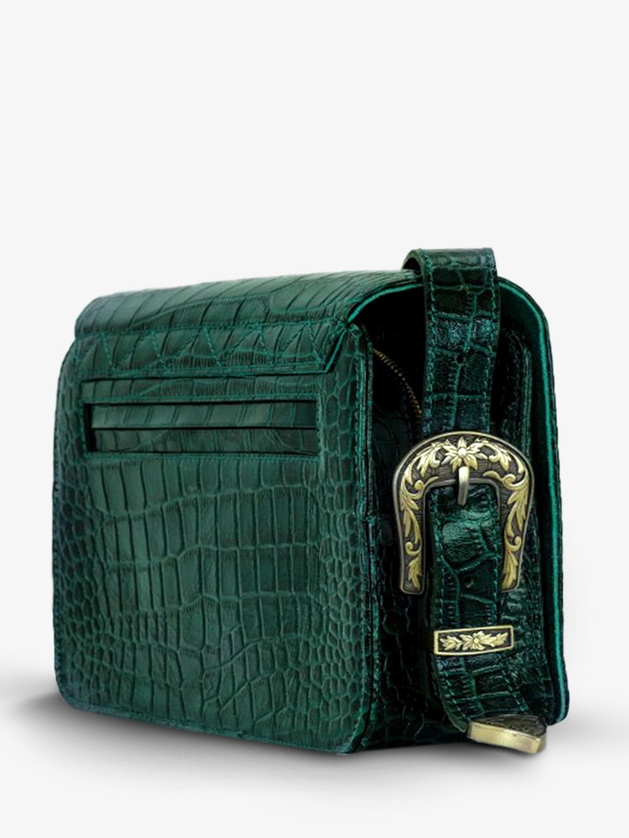 photo-vue-de-cote-sac-epaule-cuir-femme-lebaguette-alligator-vert-paul-marius-w29-a-dg