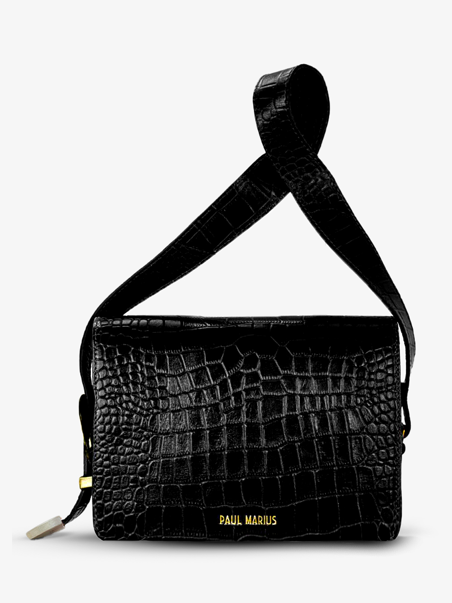 photo-vue-de-face-sac-epaule-cuir-femme-lebaguette-alligator-noir-paul-marius-w29-a-b