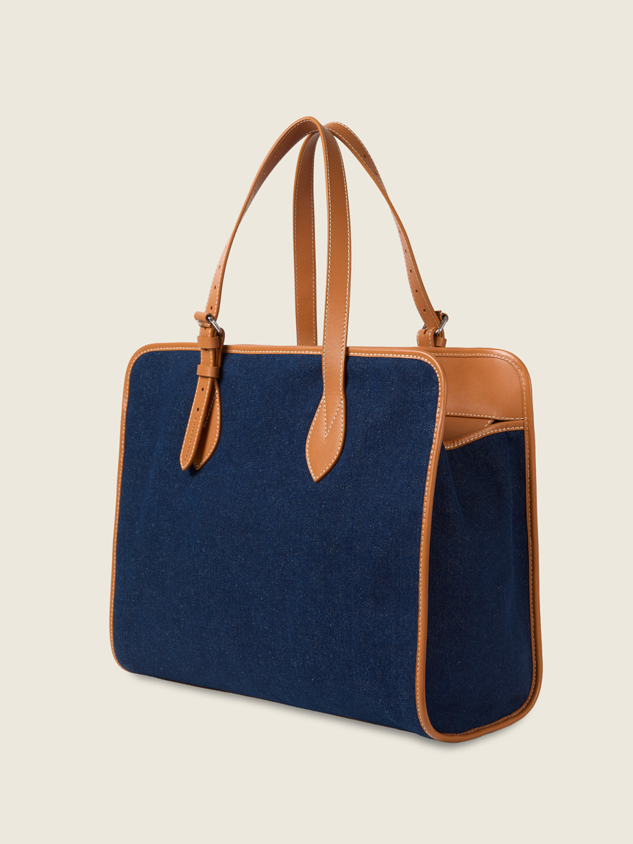 Sac cabas L en jean bleu & cuir LeCabas L Escapade - Denim Brut vue interieure