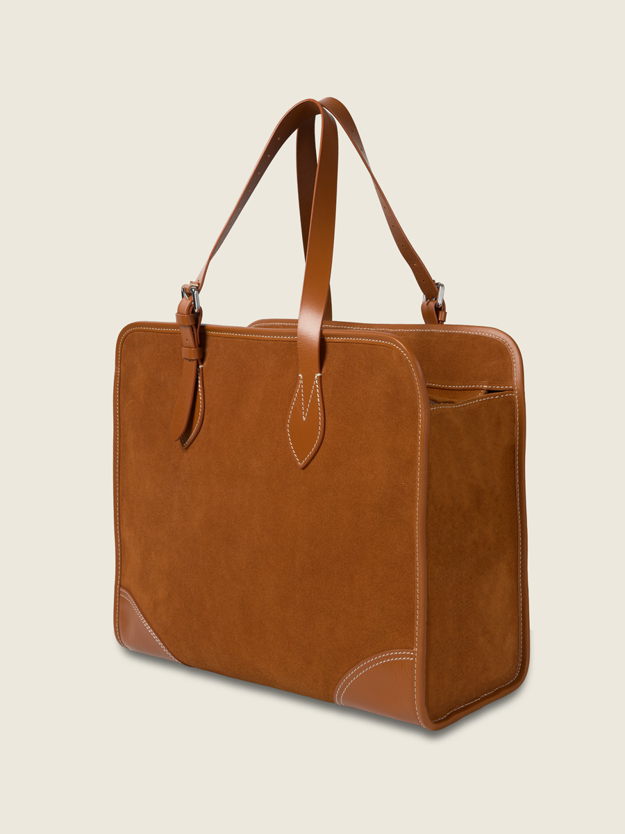 Sac cabas en daim LeCabas L - Fauve vue portee