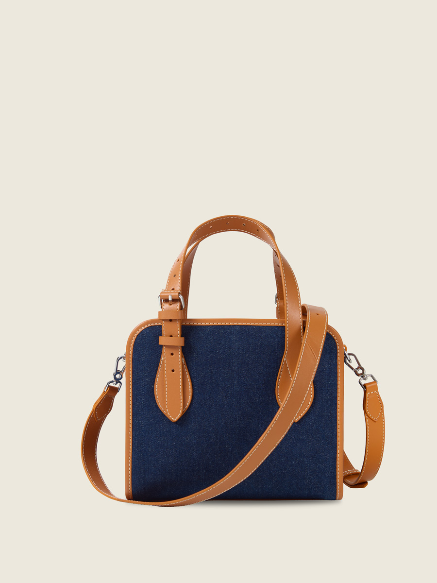 Mini sac cabas en jean bleu & cuir LeCabas S Escapade - Denim Brut vue interieure