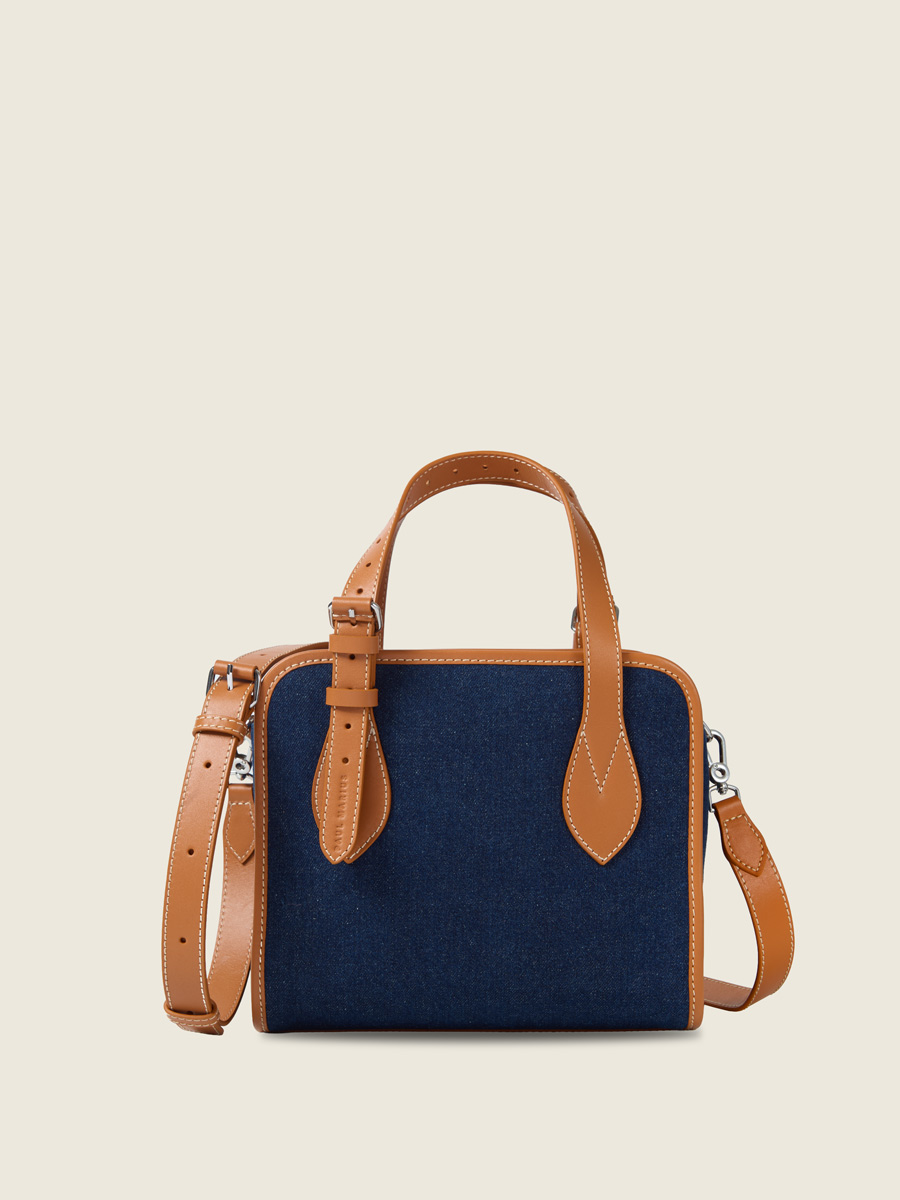 Mini sac cabas en jean bleu & cuir LeCabas S Escapade - Denim Brut vue face