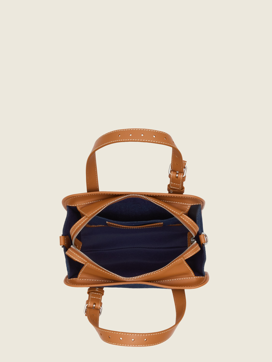 Mini sac cabas en jean bleu & cuir LeCabas S Escapade - Denim Brut vue portee