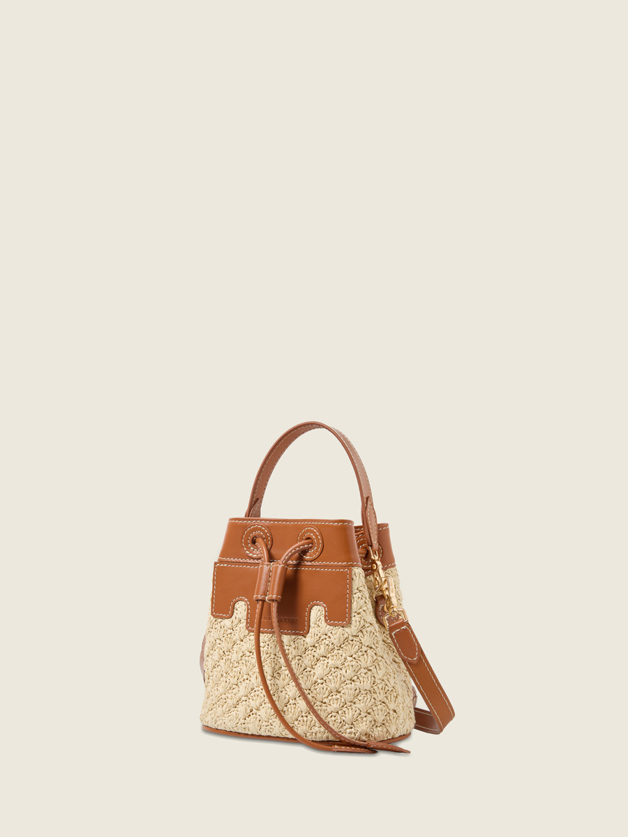 Petit sac seau en raphia et cuir Capucine XS Raphia - Naturel / Cognac vue interieure
