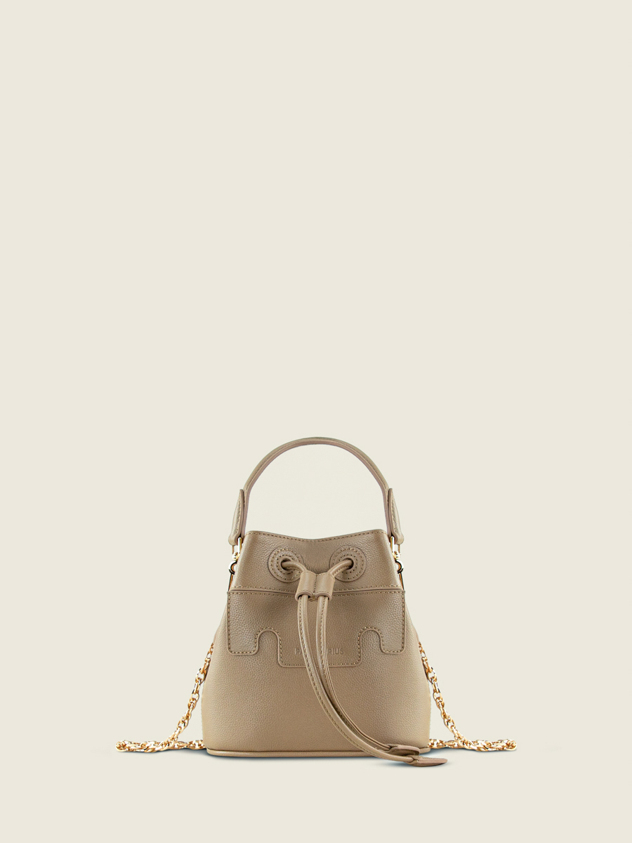 Capucine XS Taupe - mini sac seau en cuir marron pour femme | PAUL MARIUS
