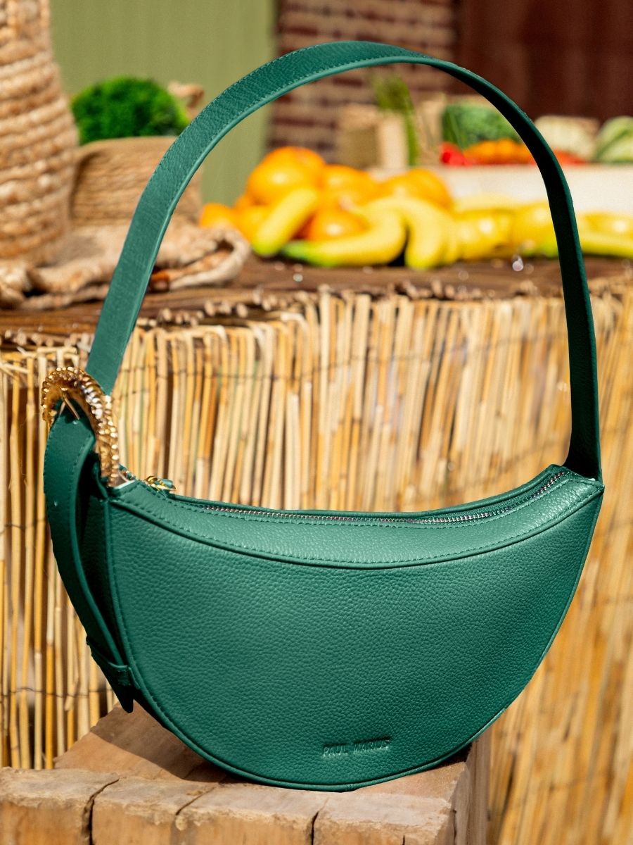 Celeste Azur Vert Imperial sac demi lune en cuir vert pour femme PAUL MARIUS