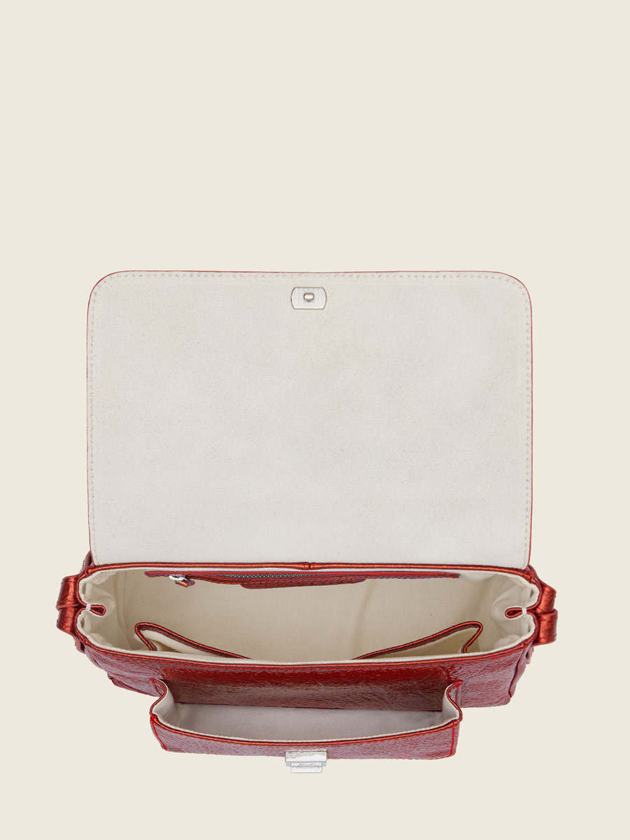 Sac bandoulière en cuir rouge Diane S - Star Flamme vue interieure