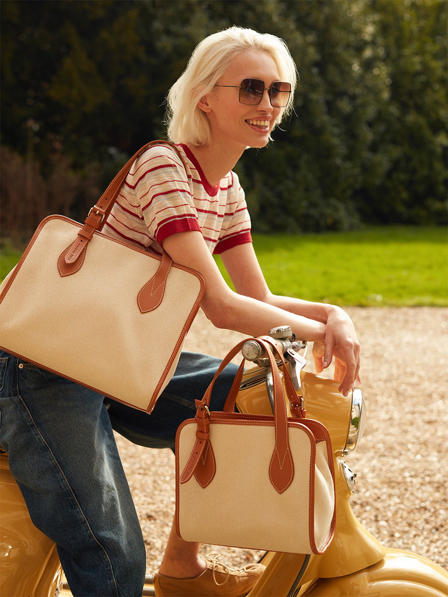 Sac cabas toile beige LeCabas Escapade - Toile Beige vue cote