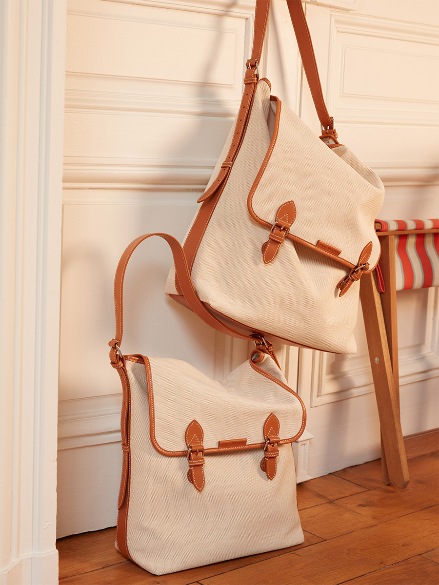 Grand sac bandoulière en toile beige Loulou L Escapade - Toile beige vue dos