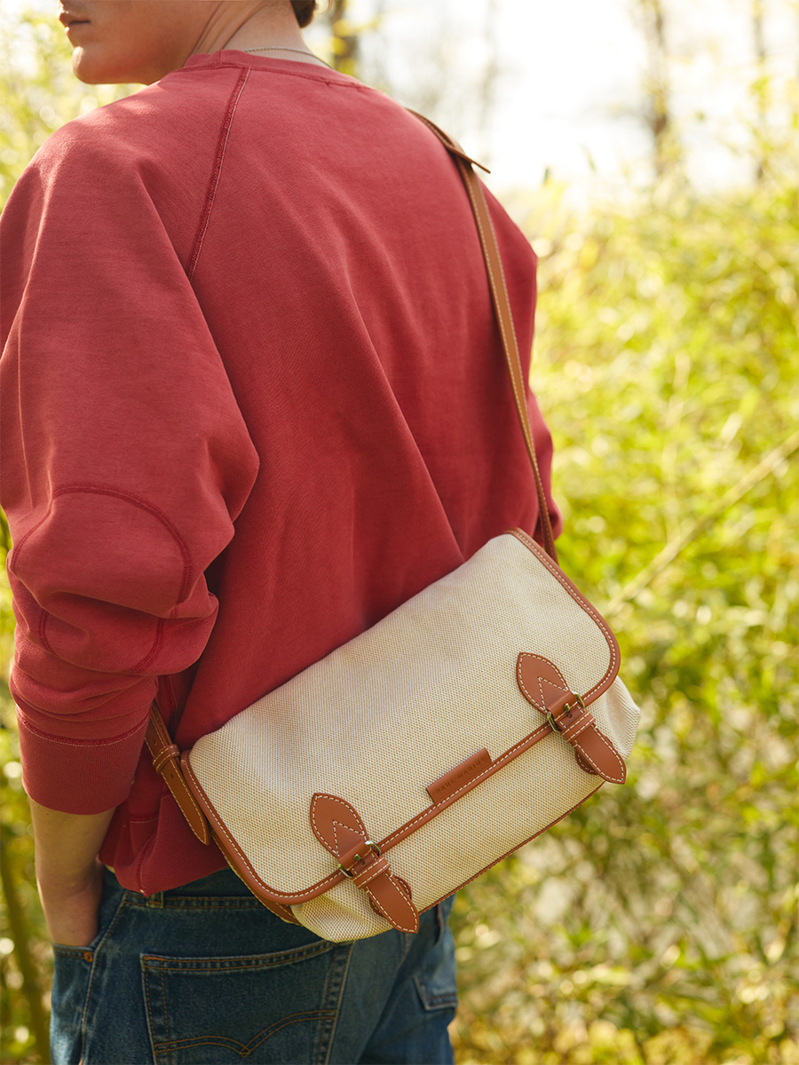 Sac bandoulière en toile beige Loulou Escapade  - Toile beige vue interieure