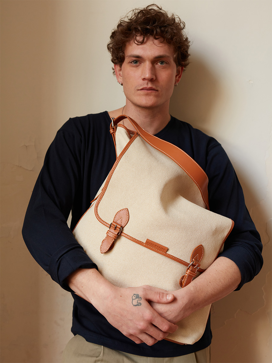 Sac bandoulière XL en toile beige Loulou XL Escapade - Toile beige vue interieure