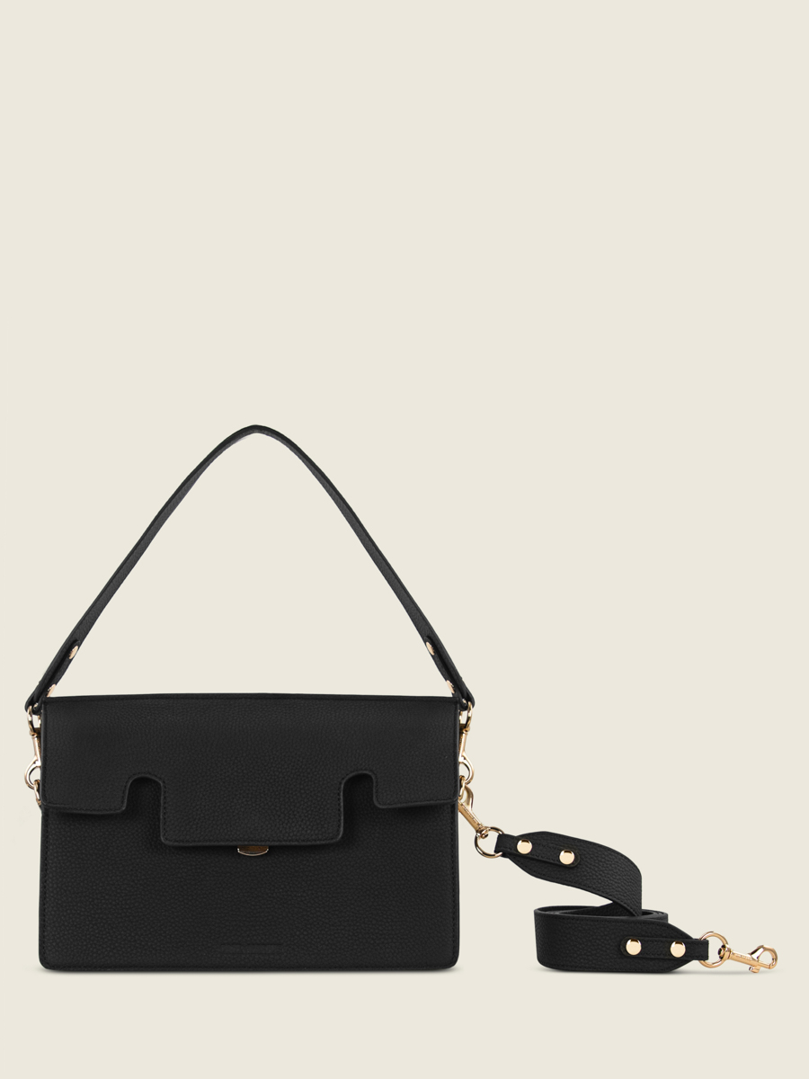 sac-baguette-cuir-gabrielle-noir-charbon-vue-face-w42-bm-b
