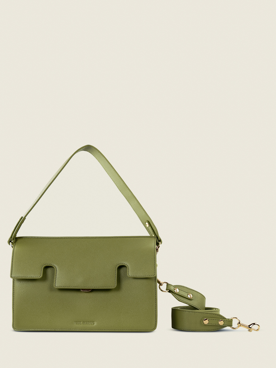 sac-baguette-cuir-gabrielle-vert-olive-vue-face-w42-gr-o