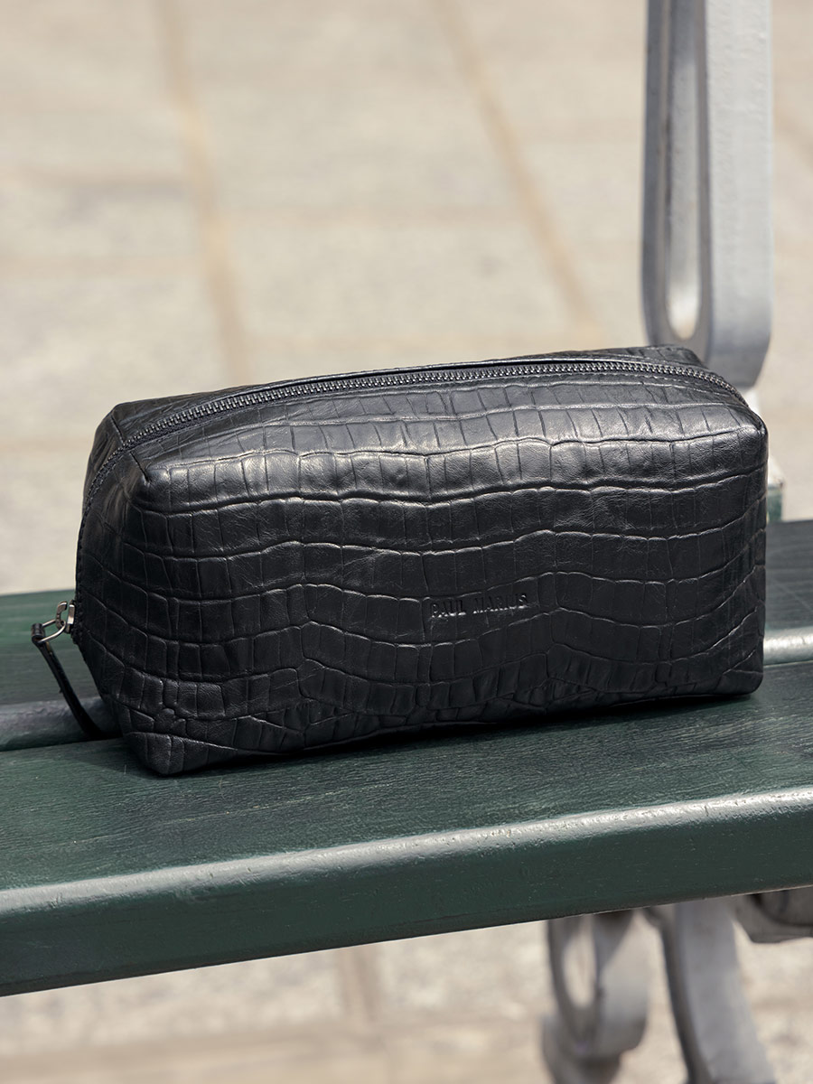 LeBarbier Heritage Noir de Jais trousse de toilette cuir noir homme PAUL MARIUS