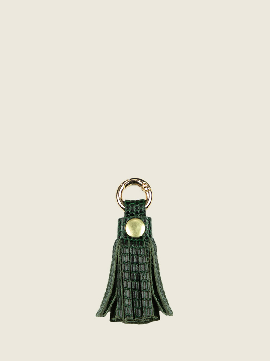 photo-vue-de-face-porte-cles-cuir-vert-labreloque-pompon-1960-malachite-paul-marius-lkc-tassel-l-dg