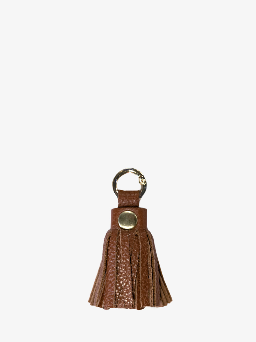 photo-vue-de-face-porte-cles-cuir-marron-labreloque-pompon-naturel-paul-marius-lkc-tassel-l