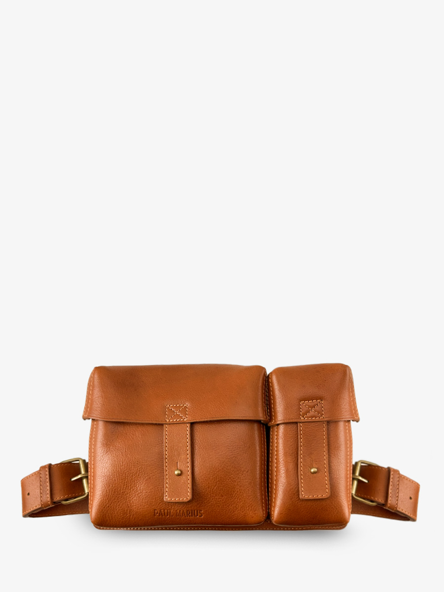 Modèle de sac holster en cuir de vachette pleine fleur pour homme de  couleur cognac.