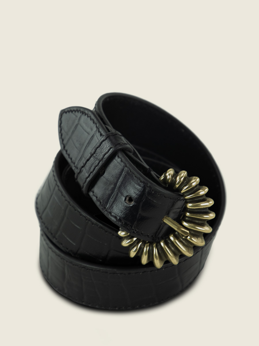 photo-vue-de-face-ceinture-en-cuir-noir-laceinture-zelie-heritage-noir-de-jais-paul-marius-lb-115-cr-b