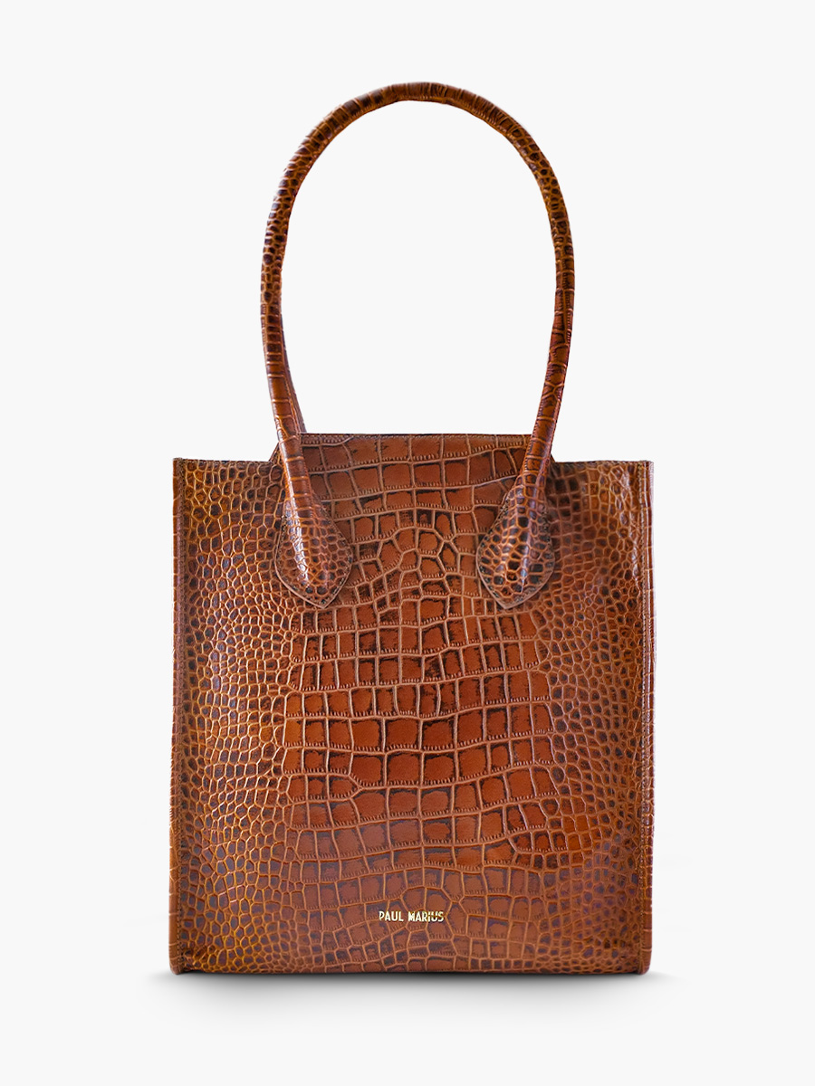 photo-vue-face-sac-cabas-cuir-marron-laflaneuse-alligator-ambre-paul-marius-w13-a-l