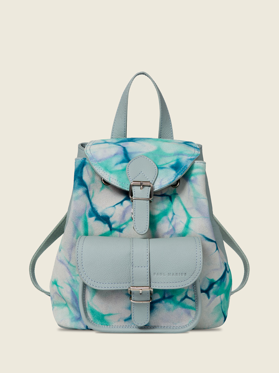 Sac à dos en cuir bleu LeBaroudeur - Tie & Dye Bleu vue face