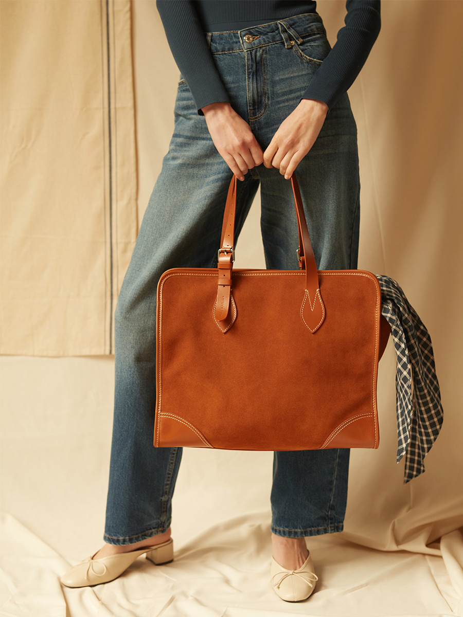 Sac cabas en daim LeCabas L - Fauve vue dos