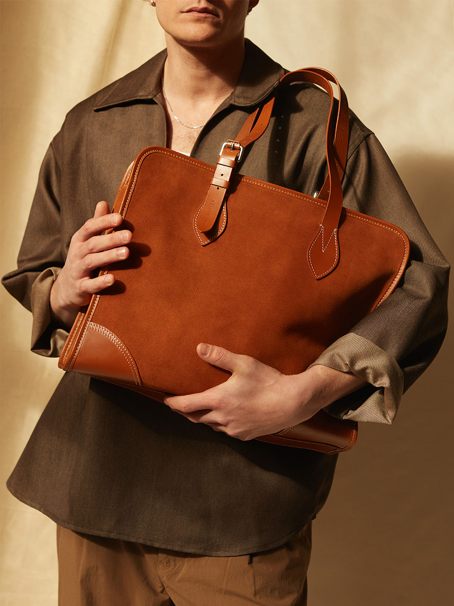 Sac cabas en daim LeCabas L - Fauve vue interieure