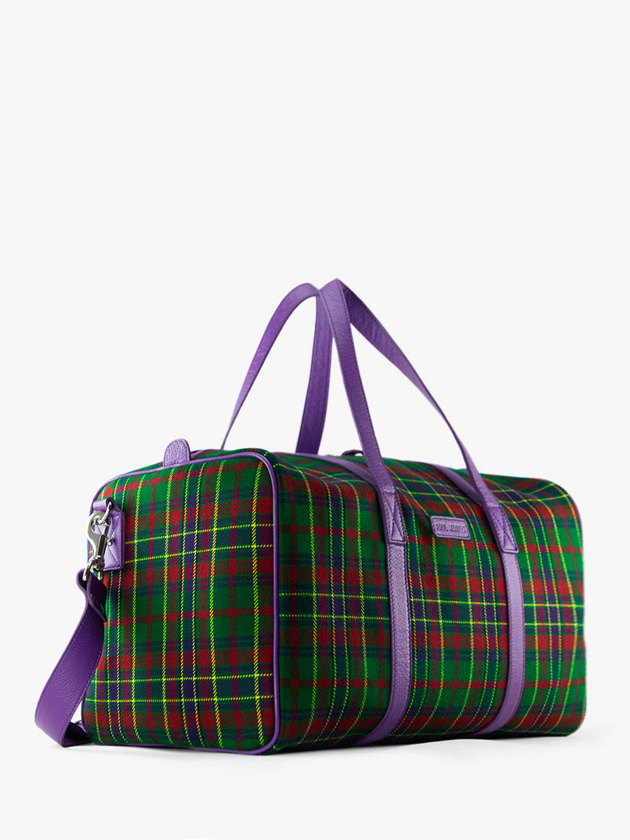 photo-vue-de-cote-sac-de-voyage-cuir-tissu-tartan-lecabine-versus-paul-marius-m103-sco-gr-p