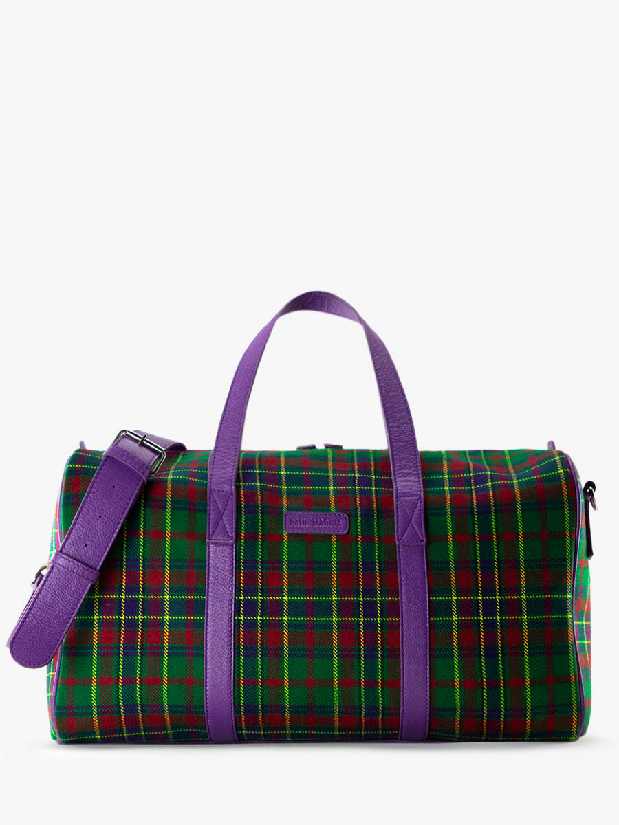 photo-vue-de-face-sac-de-voyage-cuir-tissu-tartan-lecabine-versus-paul-marius-m103-sco-gr-p