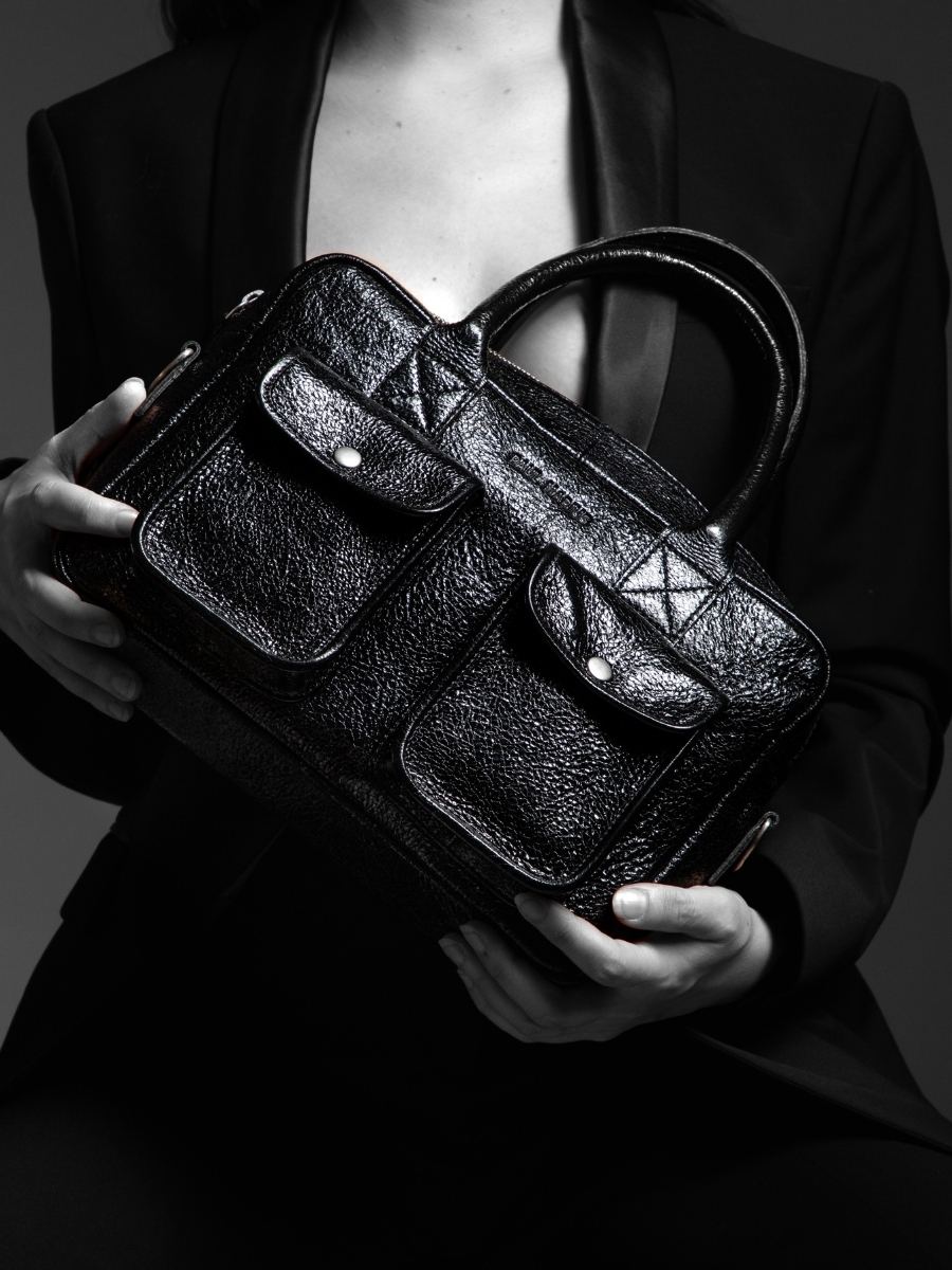 LeDandy S Eclipse sac a main en cuir noir scintillant femme PAUL MARIUS