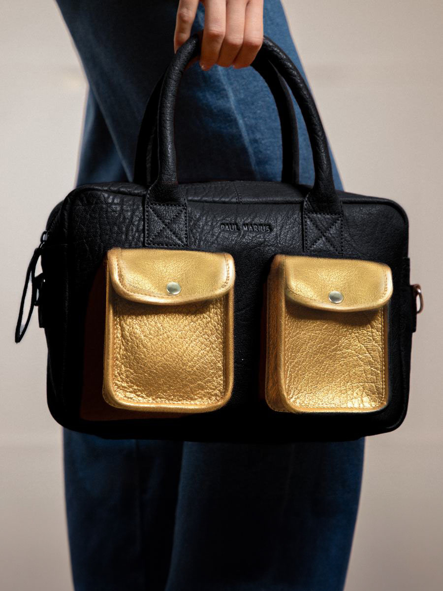LeDandy S Noir Dore sac a main en cuir noir et dore pour femme PAUL MARIUS