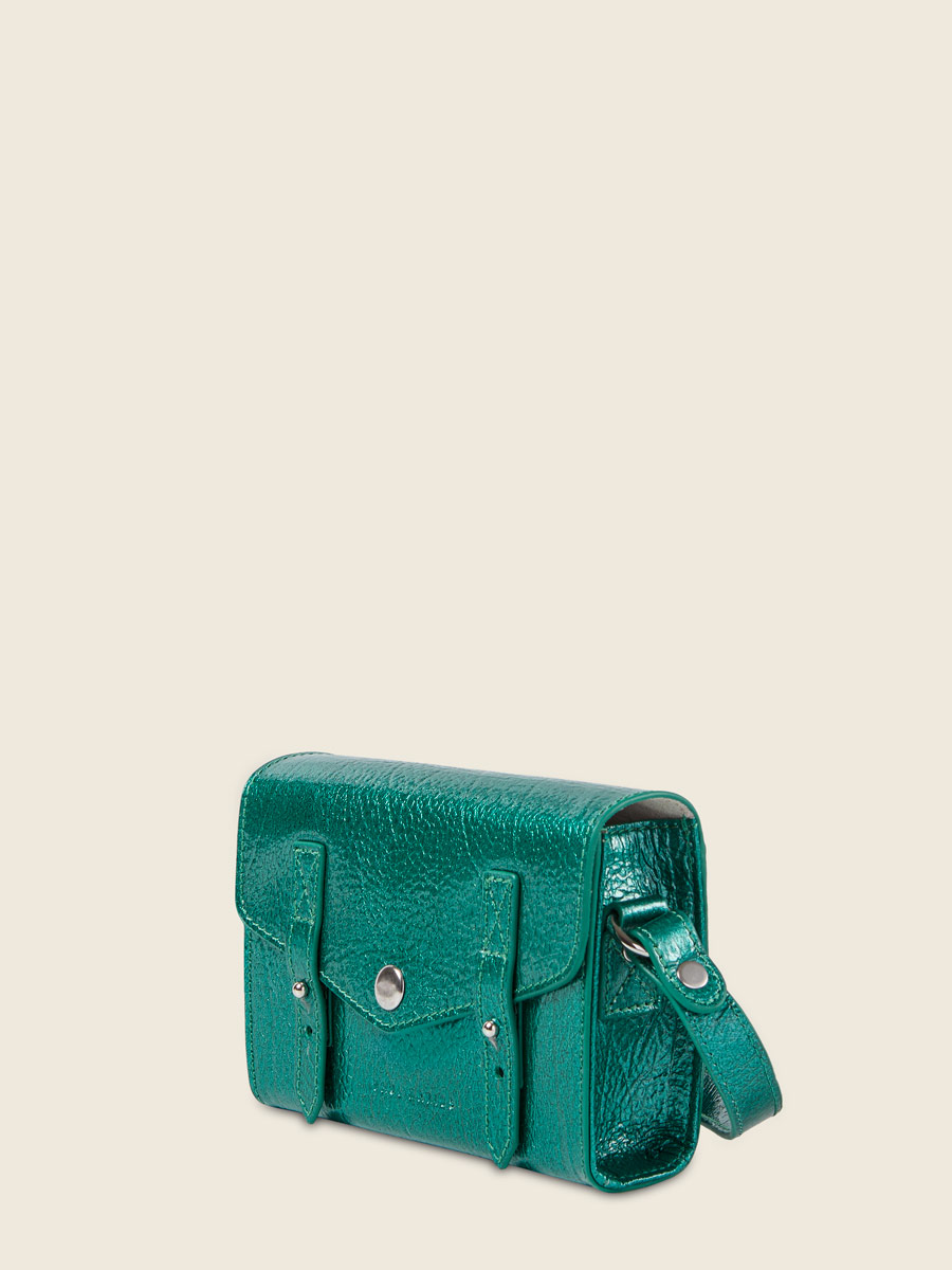 Petit sac bandoulière en cuir bleu LeMini Indispensable - Star Lagon vue cote