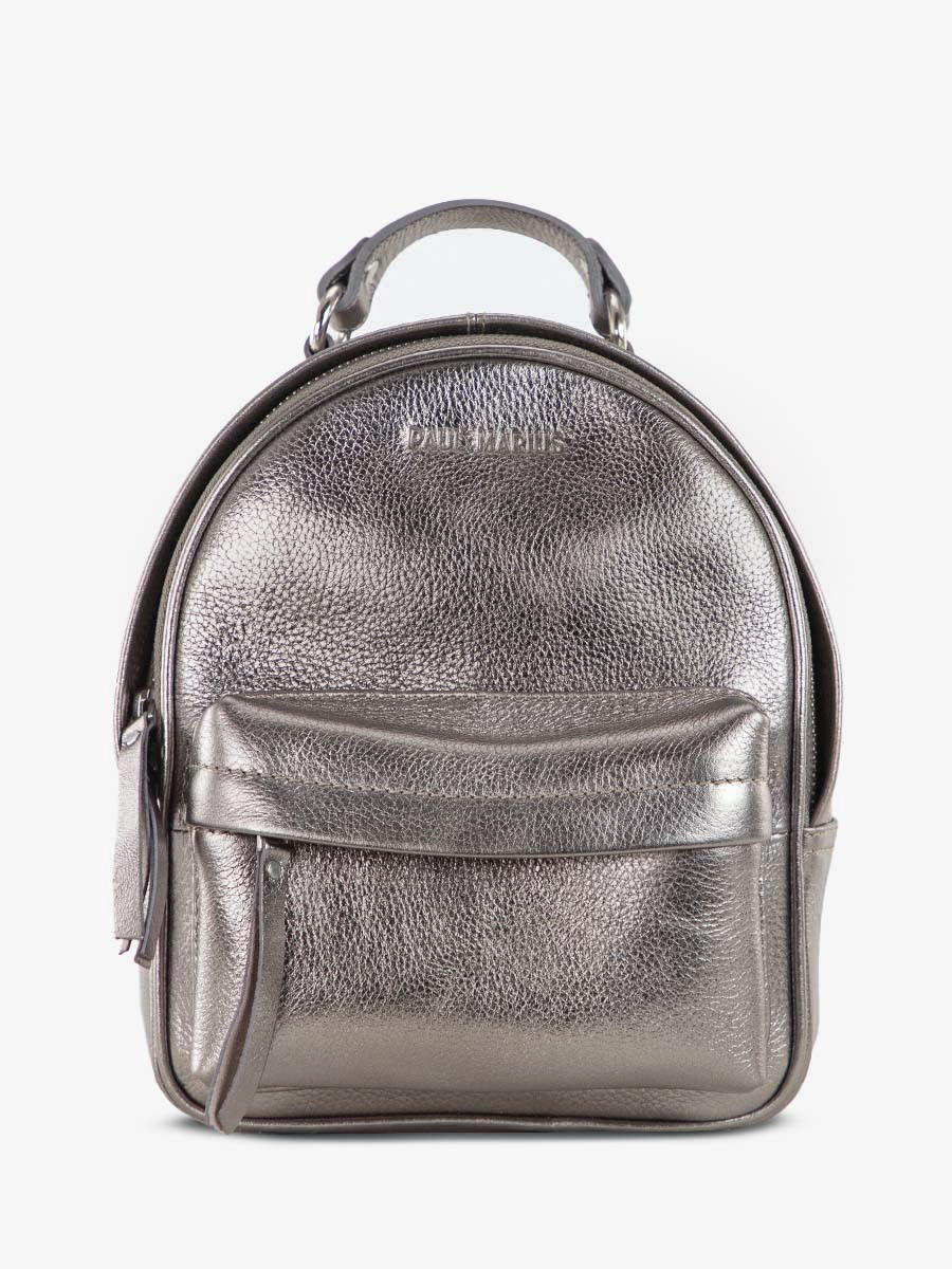 photo-vue-de-cote-petit-sac-a-dos-cuir-femme-argente-lemini-intrepide-acier-paul-marius-m37s-gm