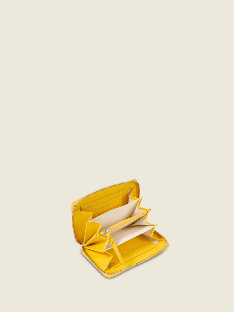 Portefeuille en cuir jaune LePortefeuille Alice - Citronnade vue interieure