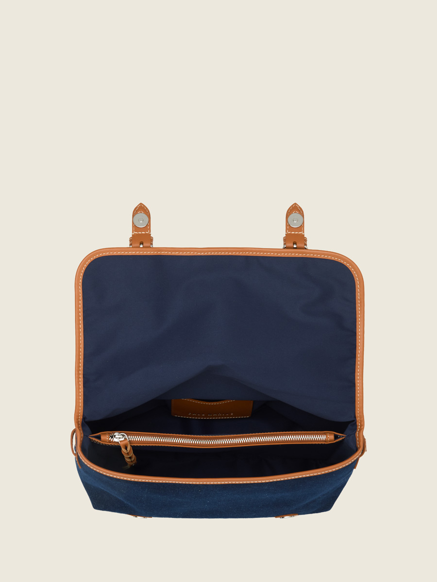 Sac bandoulière en jean bleu & cuir Loulou Escapade  - Denim brut vue portee