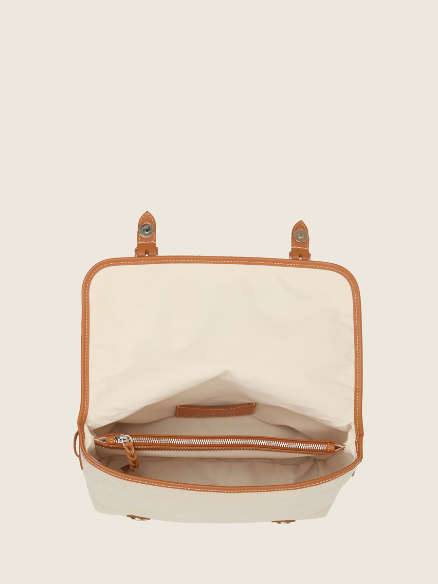 Sac bandoulière en toile beige Loulou Escapade  - Toile beige vue portee