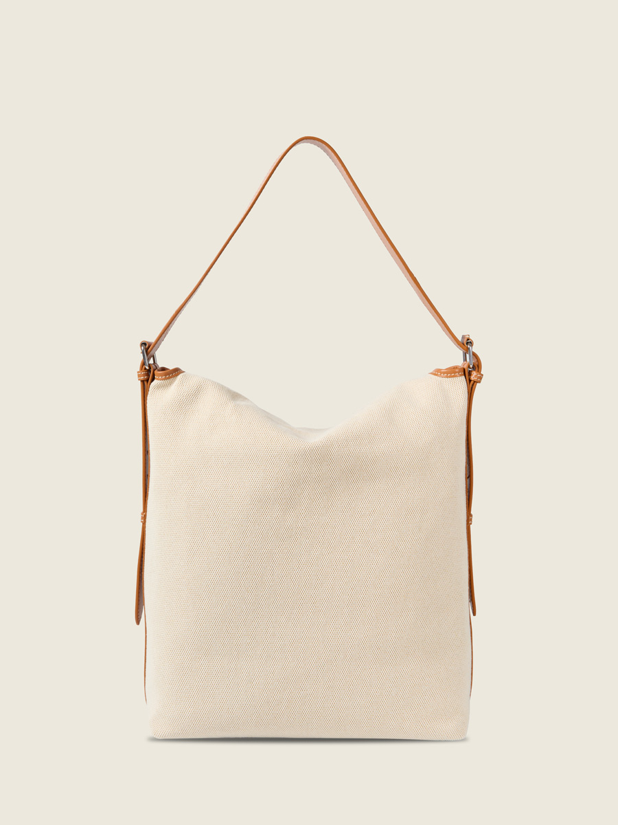 Grand sac bandoulière en toile beige Loulou L Escapade - Toile beige photo focus matiere