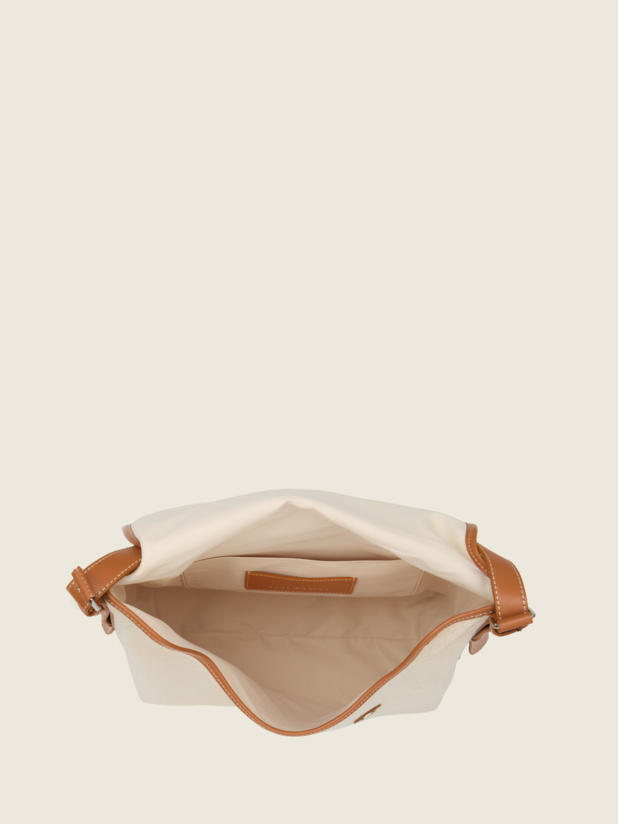 Grand sac bandoulière en toile beige Loulou L Escapade - Toile beige vue interieure