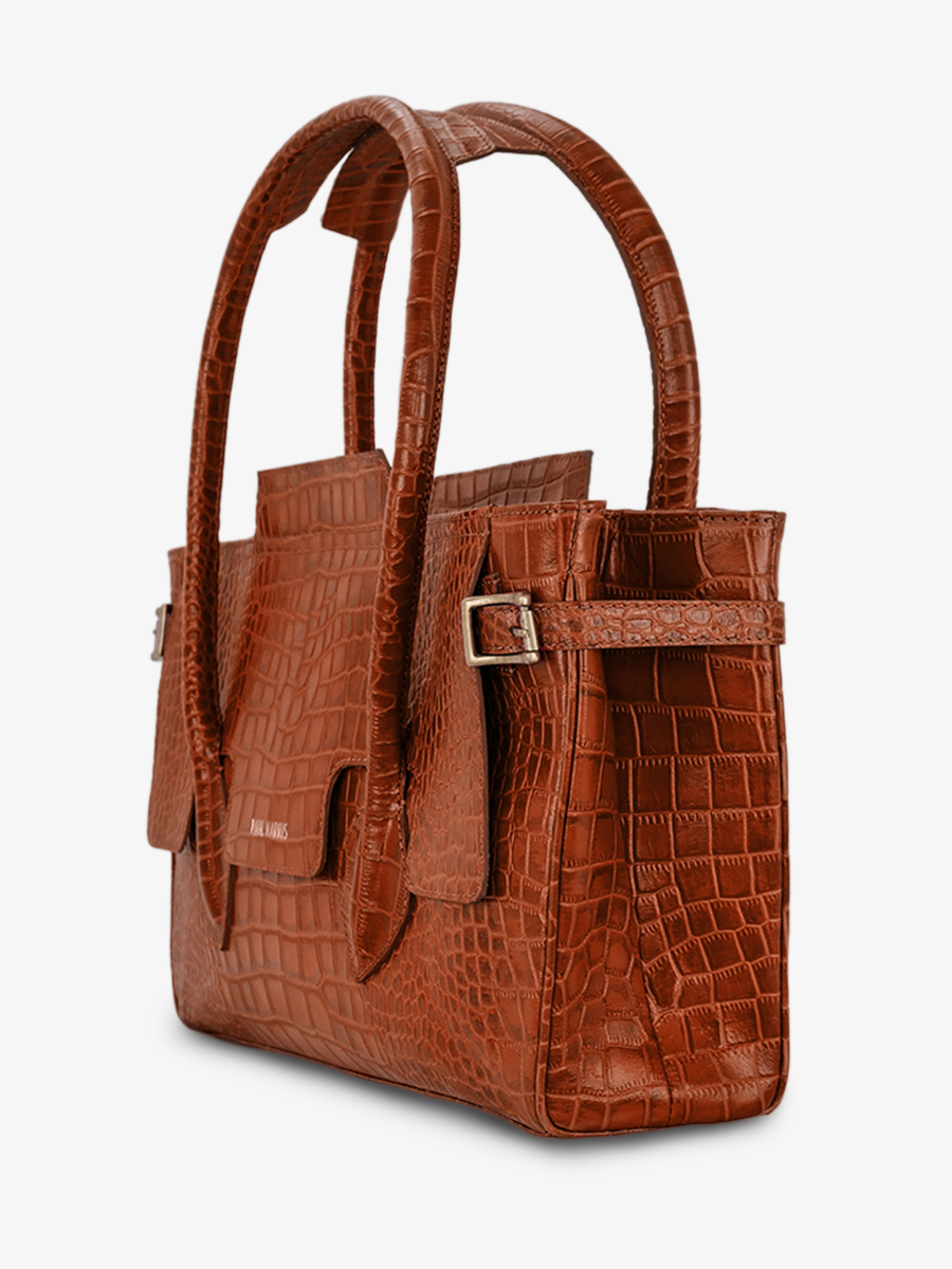 photo-vue-de-cote-sac-main-cuir-femme-madeleine-alligator-marron-paul-marius-w31-a-l