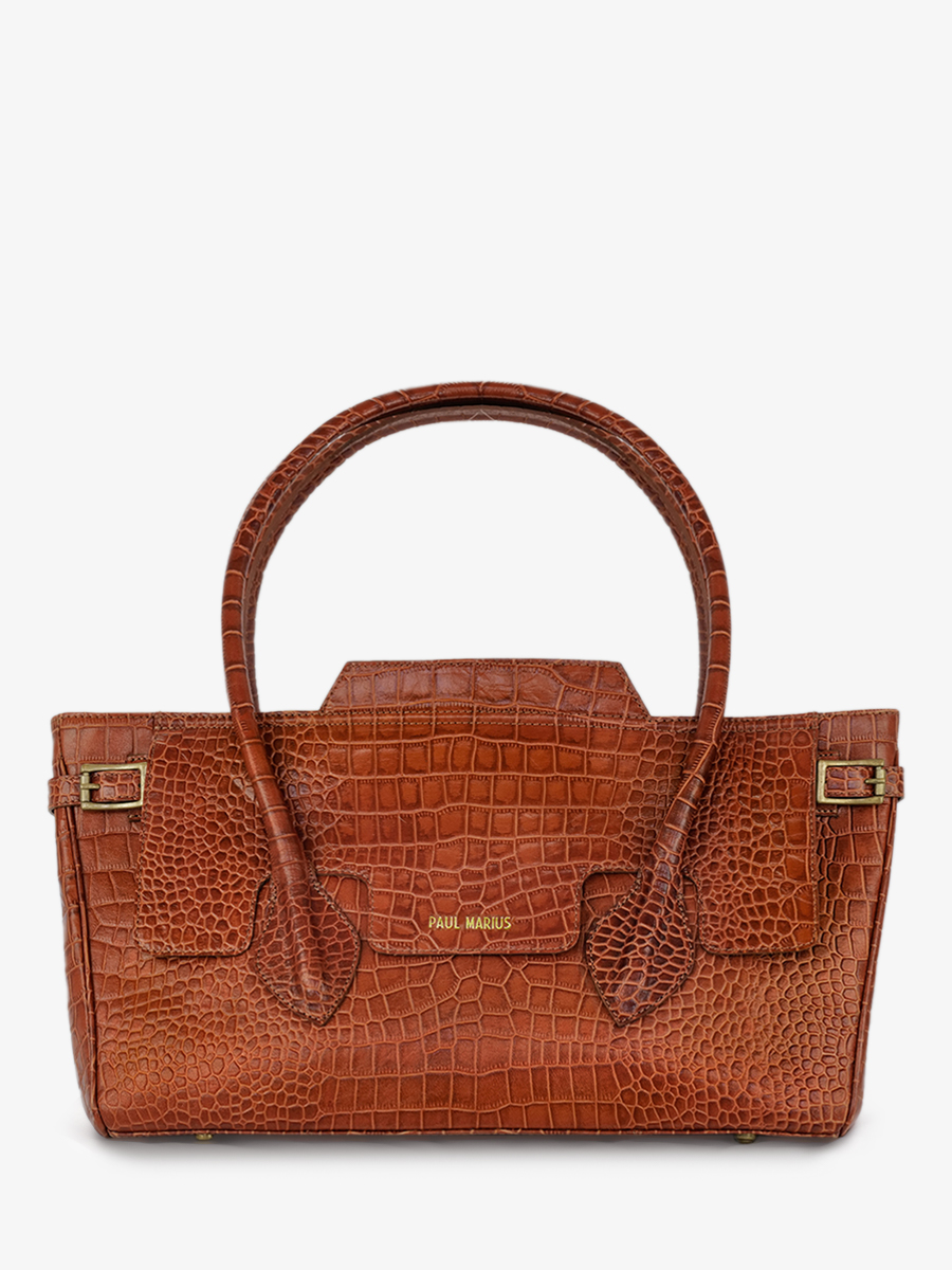 photo-vue-de-face-sac-main-cuir-femme-madeleine-alligator-marron-paul-marius-w31-a-l