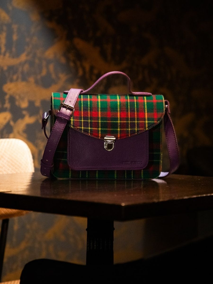 Mademoiselle George Versus sac a main en cuir violet et tissu tartan PAUL MARIUS