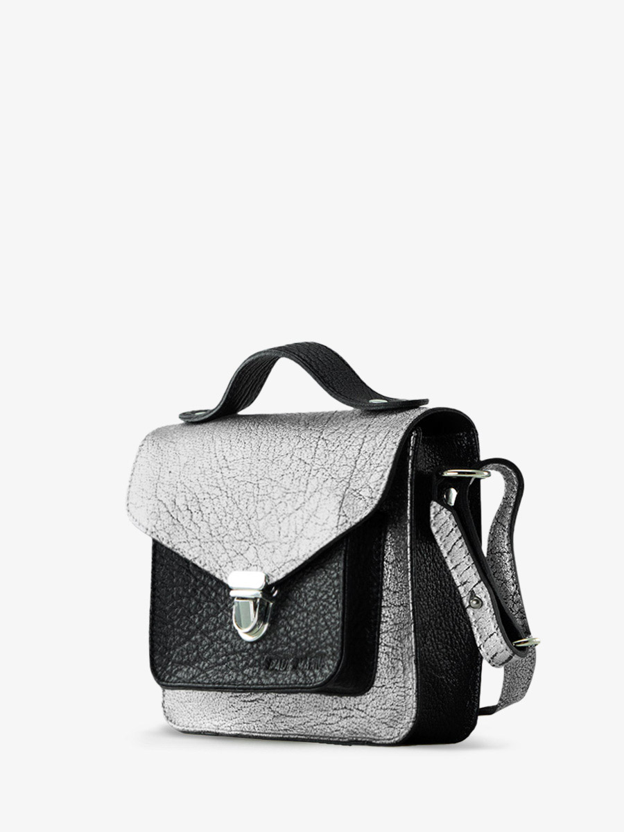 Mademoiselle George XS Argent Noir sac main en cuir argent