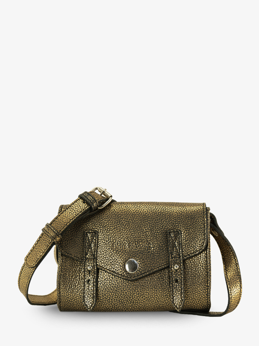 LeMini Indispensable Granite sac bandouliere en cuir noir et dore femme PAUL MARIUS