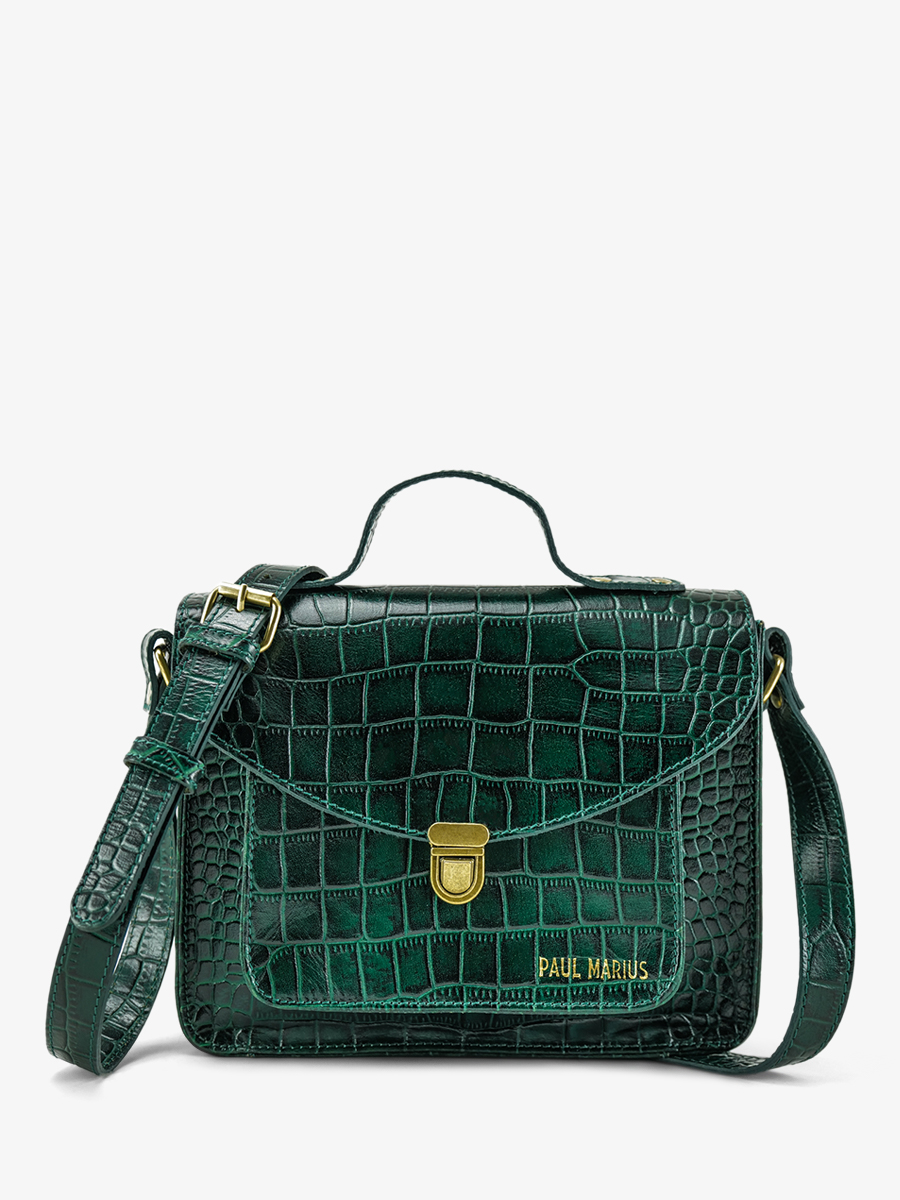 photo-vue-de-face-sac-bandouliere-cuir-femme-mademoiselle-george-alligator-vert-paul-marius-w05-a-dg